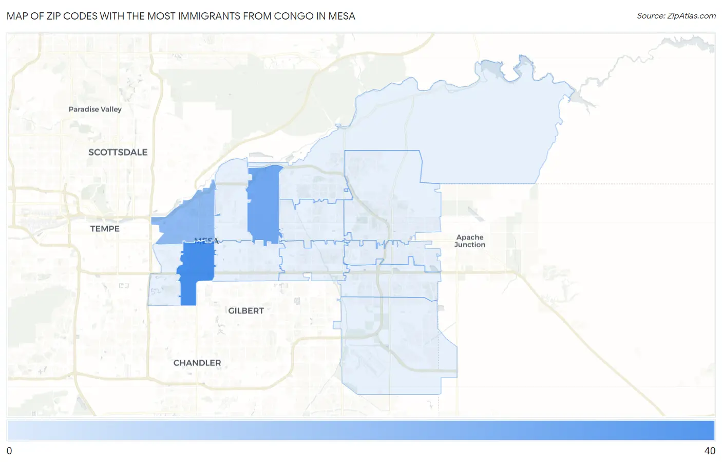 Zip Codes with the Most Immigrants from Congo in Mesa Map