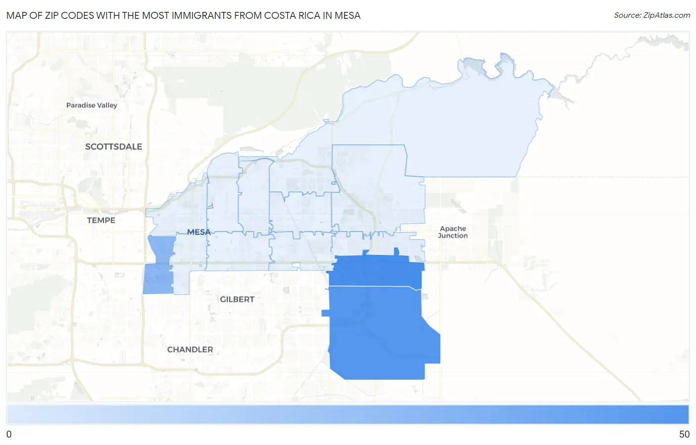 Zip Codes with the Most Immigrants from Costa Rica in Mesa Map