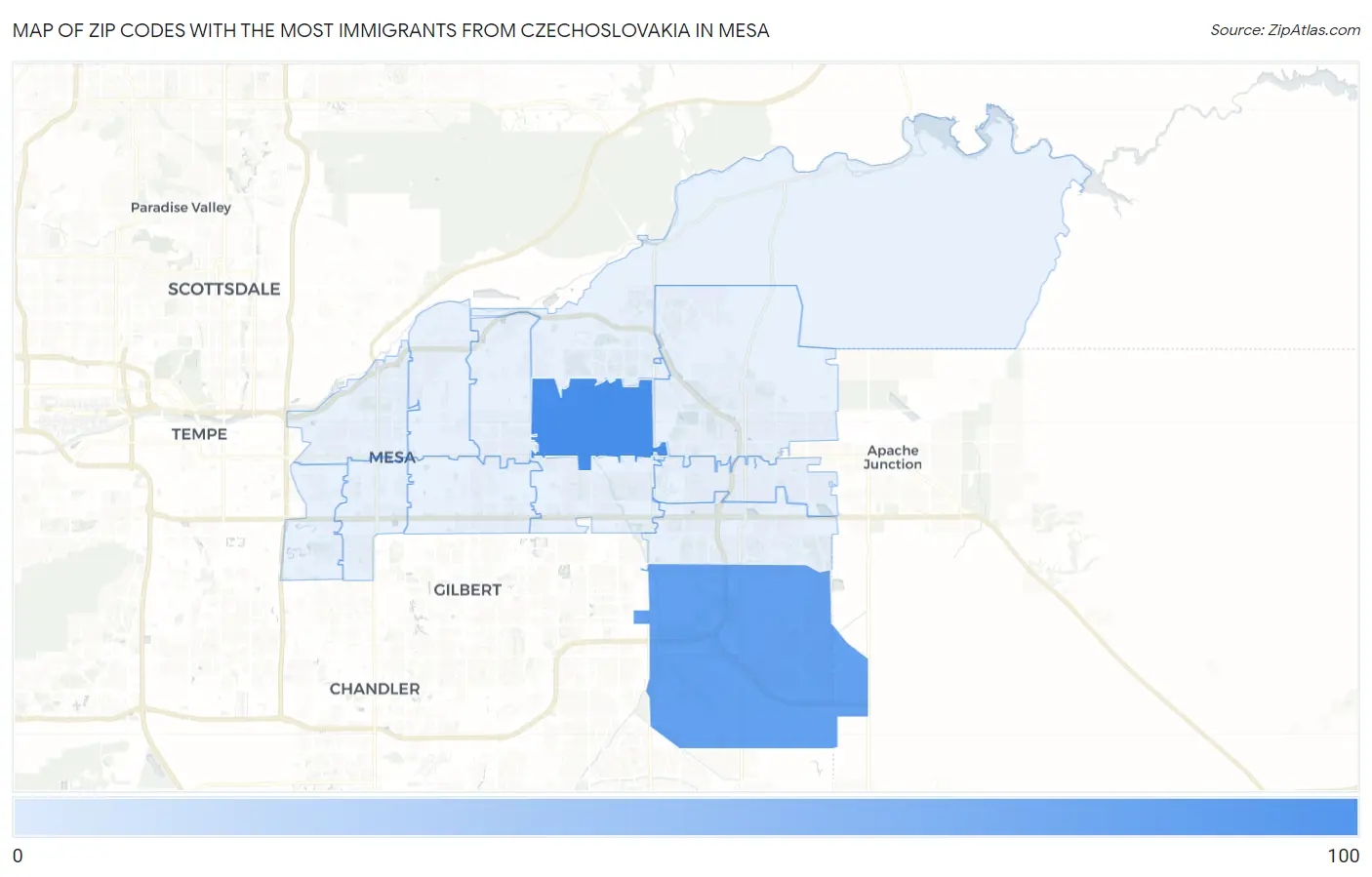 Zip Codes with the Most Immigrants from Czechoslovakia in Mesa Map
