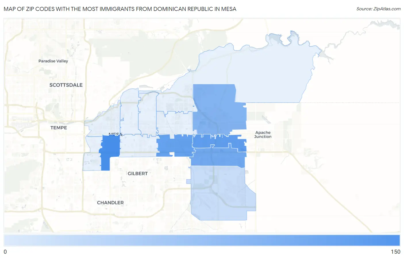 Zip Codes with the Most Immigrants from Dominican Republic in Mesa Map