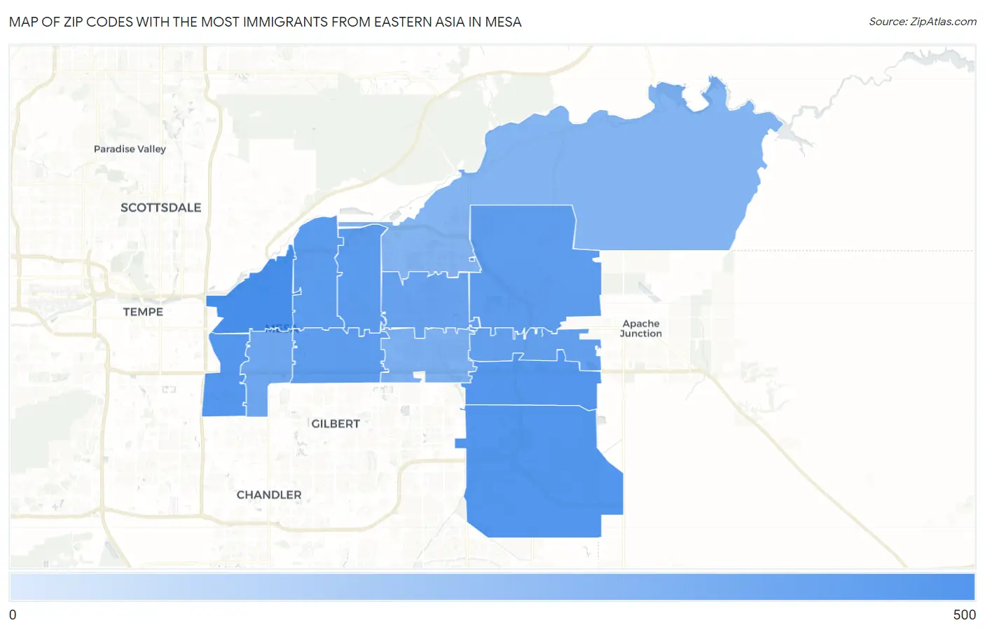 Zip Codes with the Most Immigrants from Eastern Asia in Mesa Map