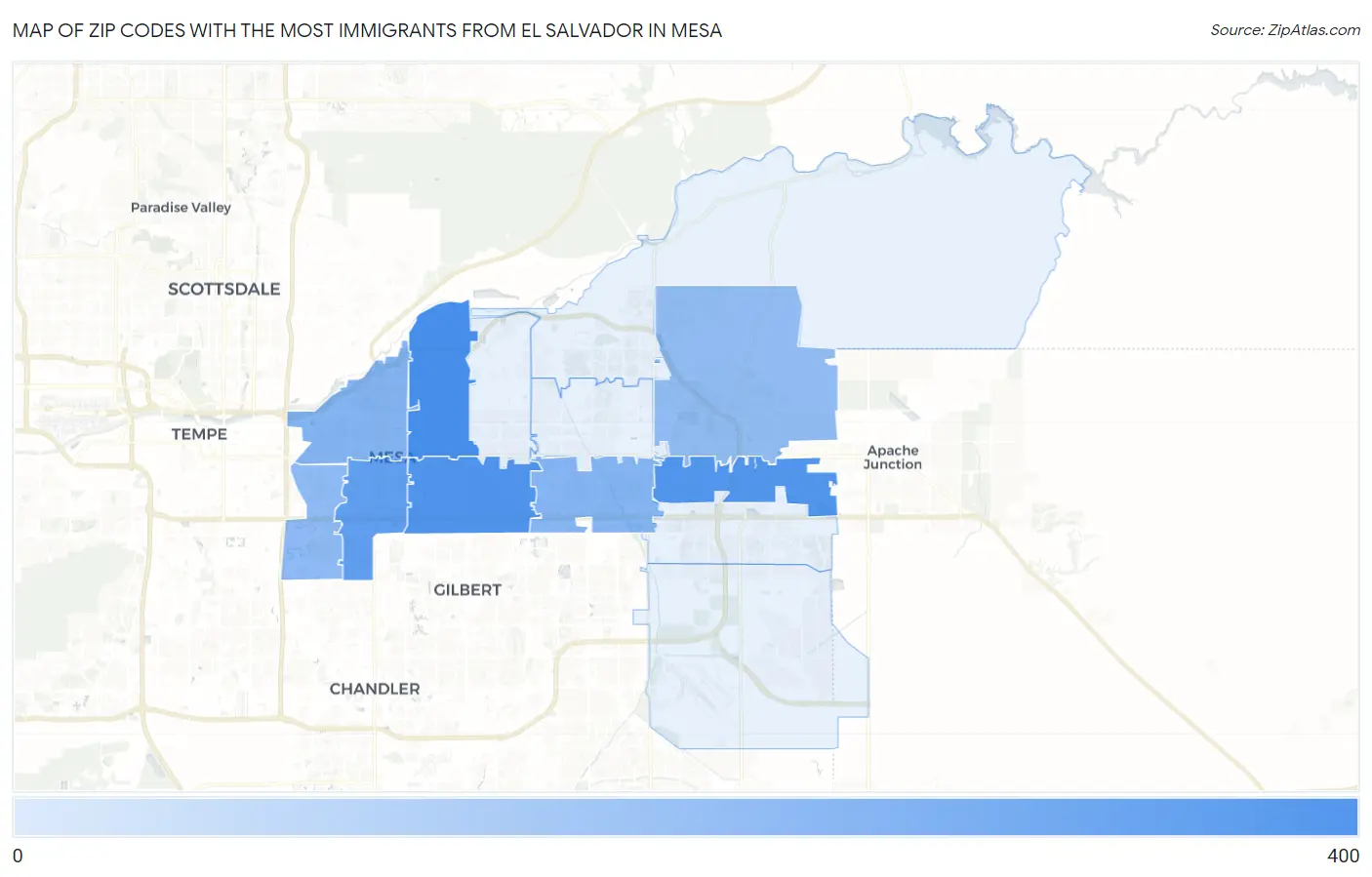 Zip Codes with the Most Immigrants from El Salvador in Mesa Map