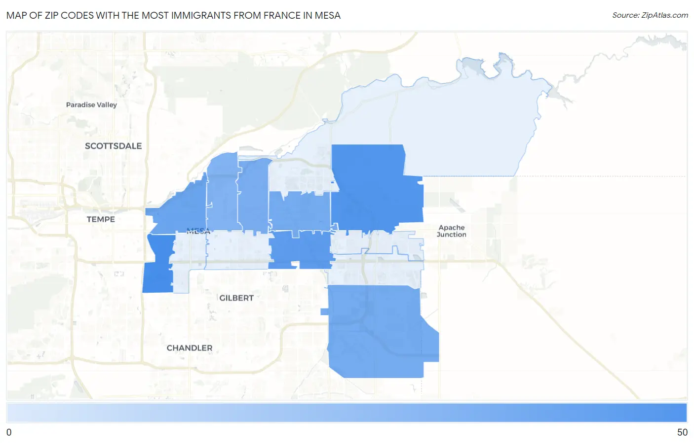 Zip Codes with the Most Immigrants from France in Mesa Map