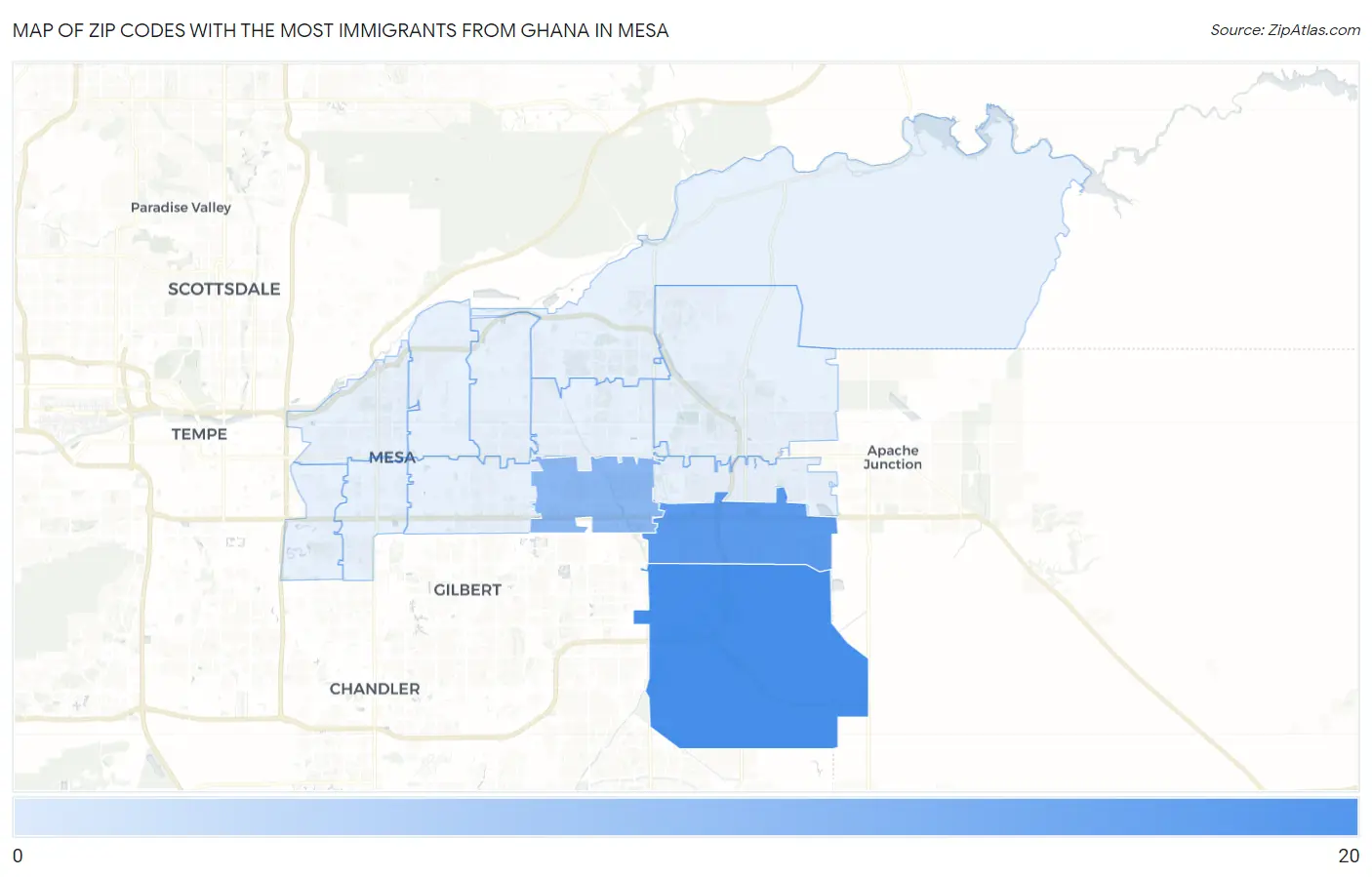 Zip Codes with the Most Immigrants from Ghana in Mesa Map