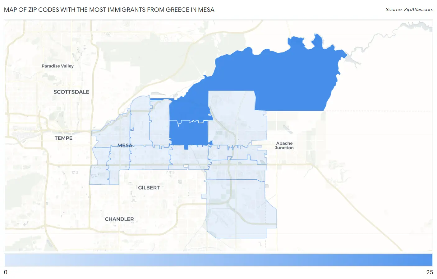 Zip Codes with the Most Immigrants from Greece in Mesa Map