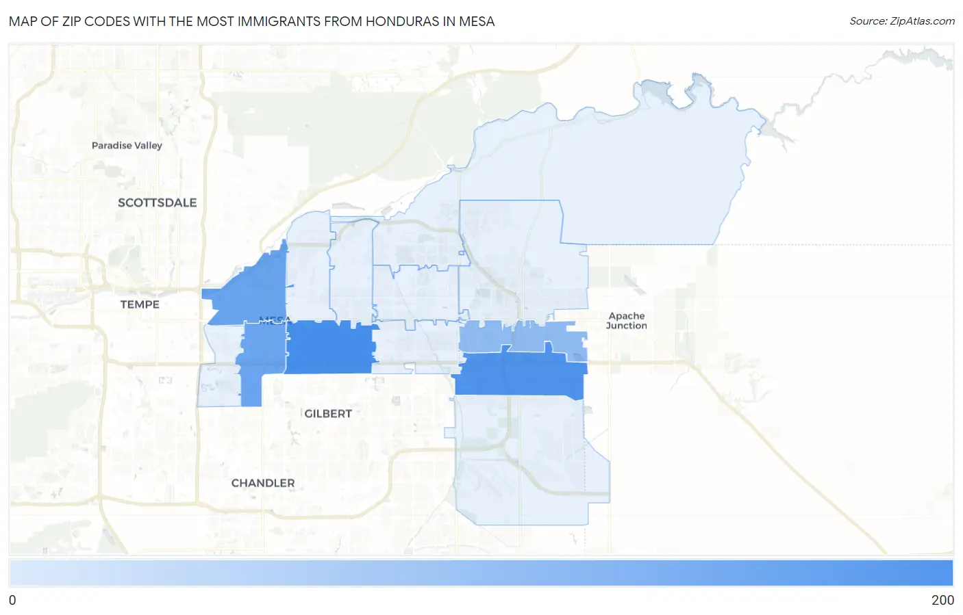 Zip Codes with the Most Immigrants from Honduras in Mesa Map