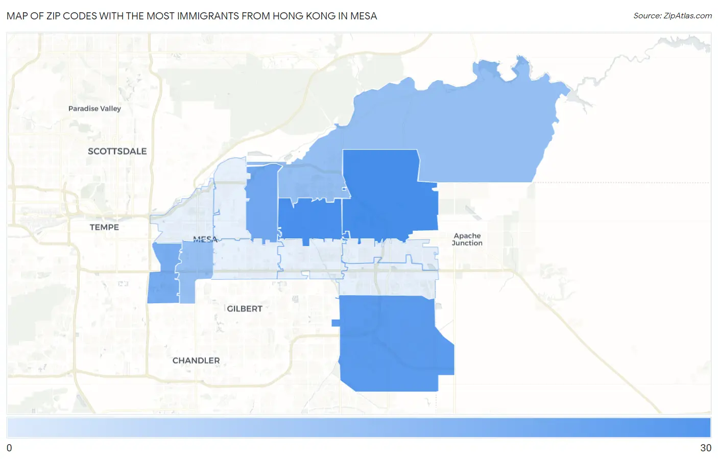 Zip Codes with the Most Immigrants from Hong Kong in Mesa Map
