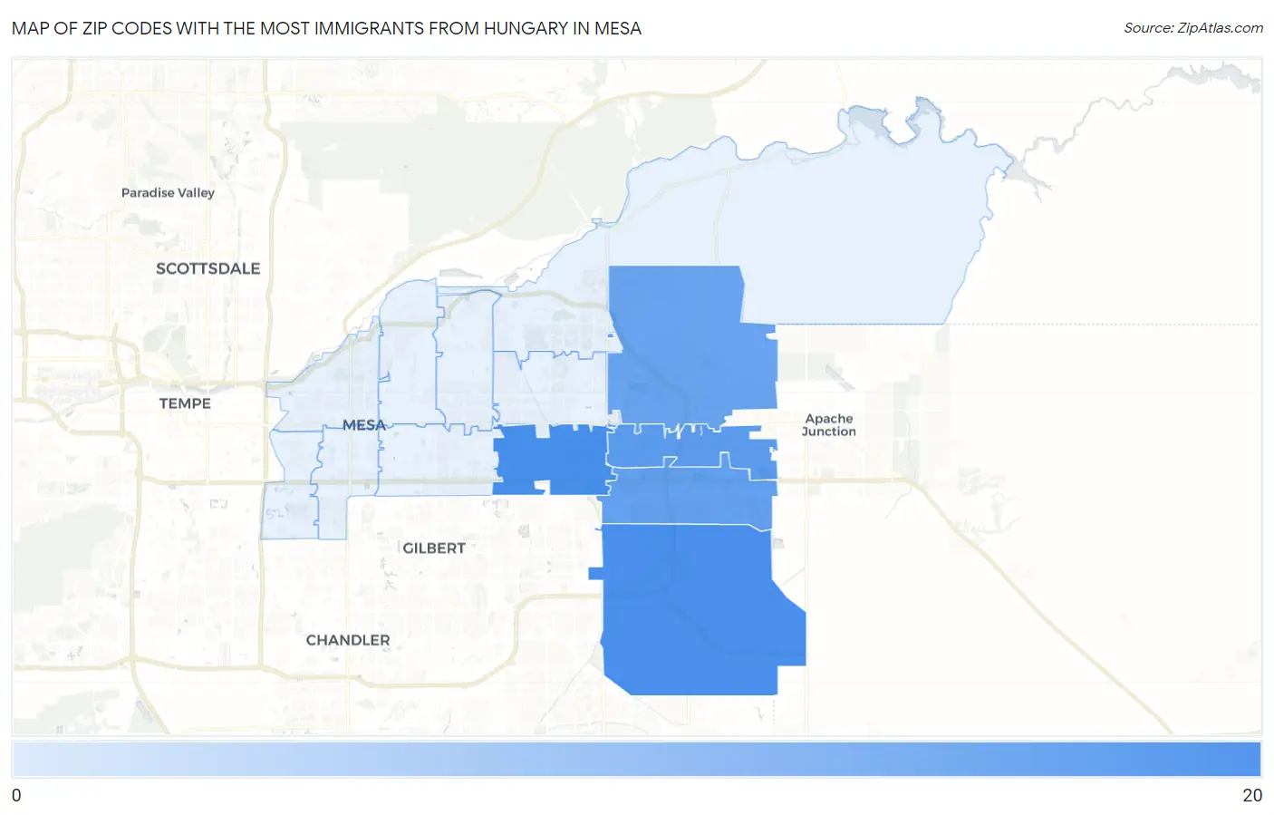 Zip Codes with the Most Immigrants from Hungary in Mesa Map