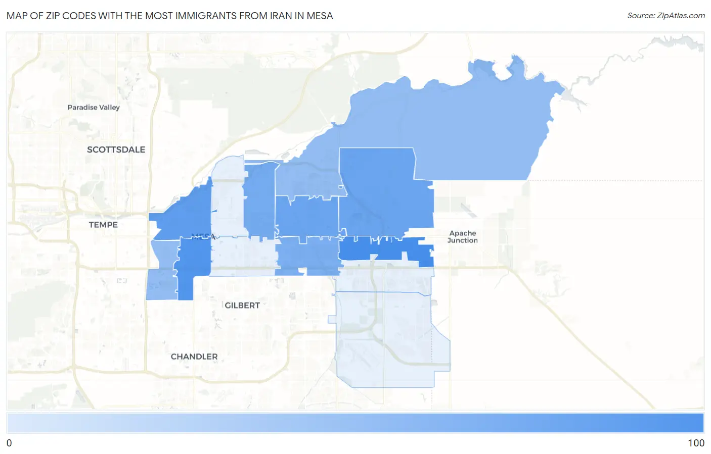Zip Codes with the Most Immigrants from Iran in Mesa Map