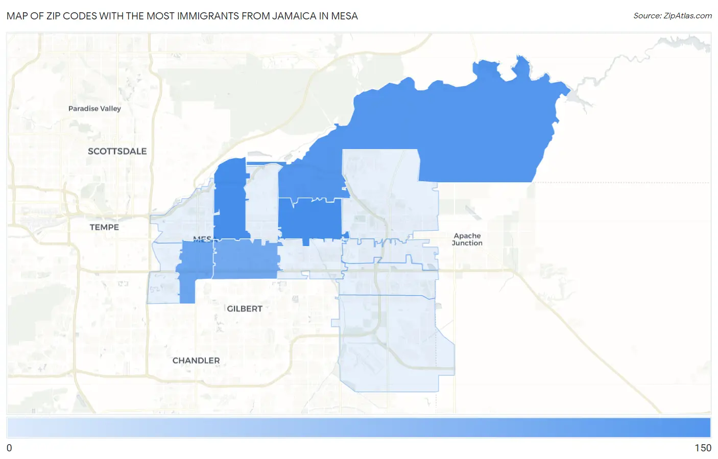 Zip Codes with the Most Immigrants from Jamaica in Mesa Map