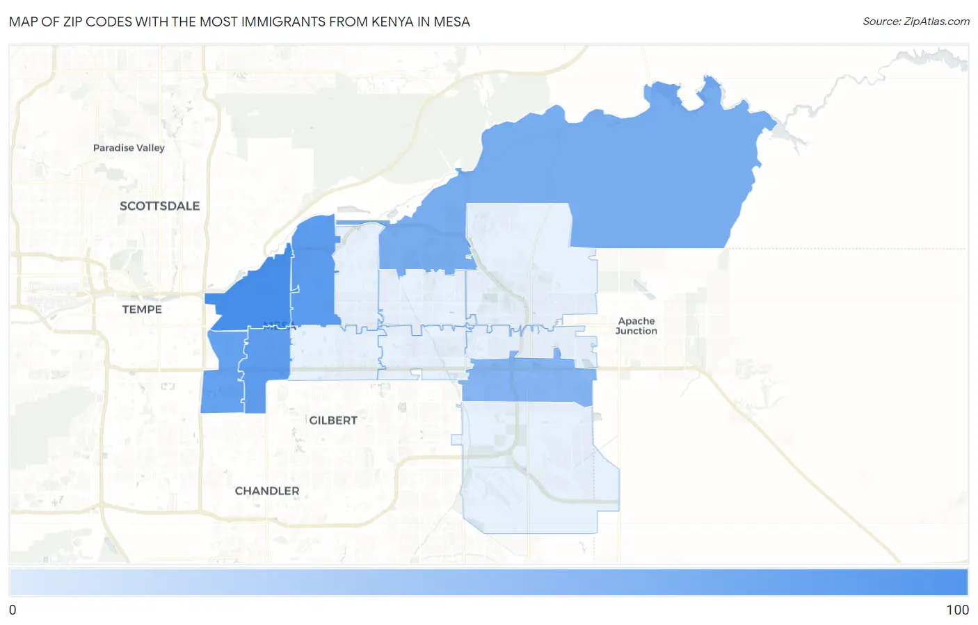 Zip Codes with the Most Immigrants from Kenya in Mesa Map