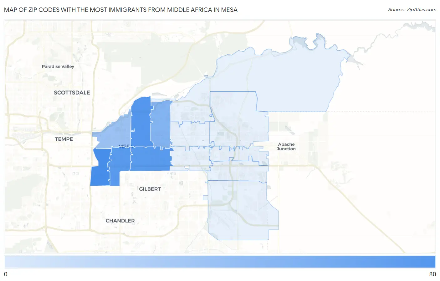 Zip Codes with the Most Immigrants from Middle Africa in Mesa Map