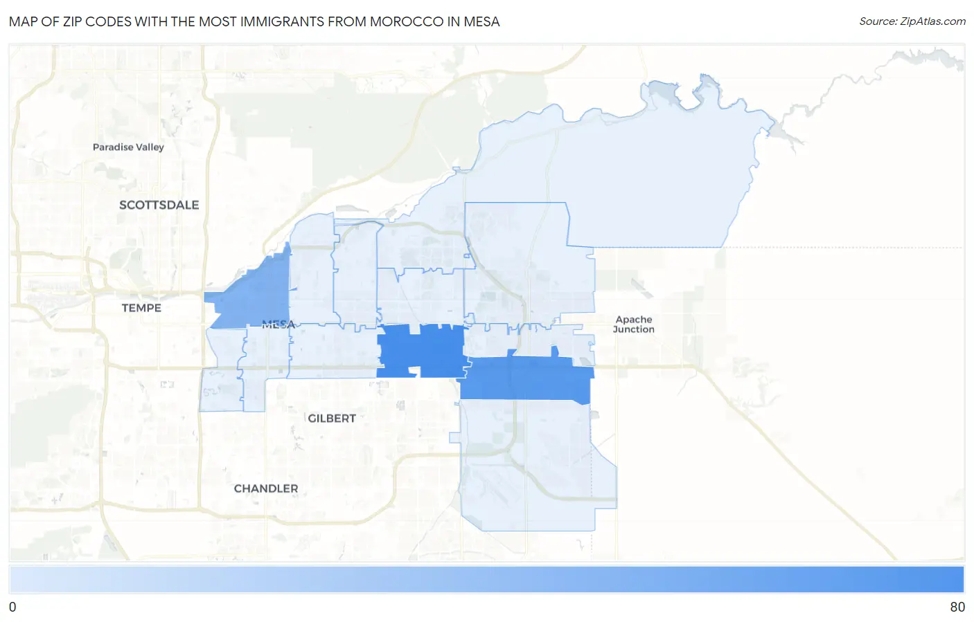 Zip Codes with the Most Immigrants from Morocco in Mesa Map