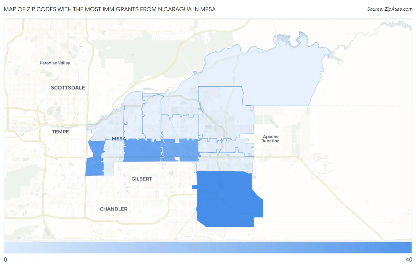 Zip Codes with the Most Immigrants from Nicaragua in Mesa Map