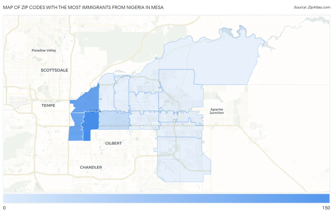Zip Codes with the Most Immigrants from Nigeria in Mesa Map
