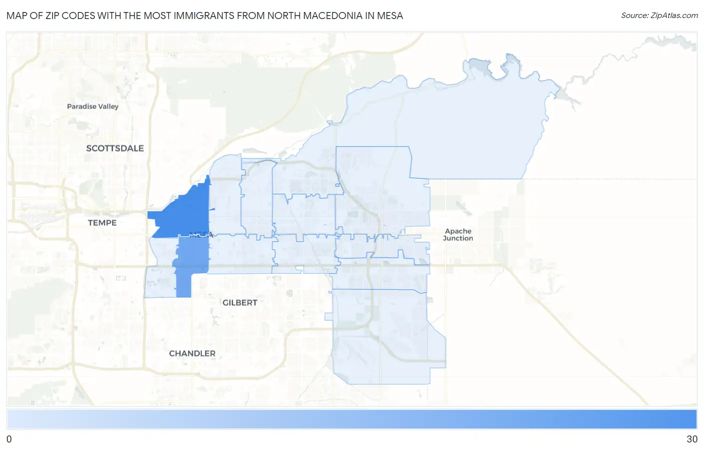 Zip Codes with the Most Immigrants from North Macedonia in Mesa Map