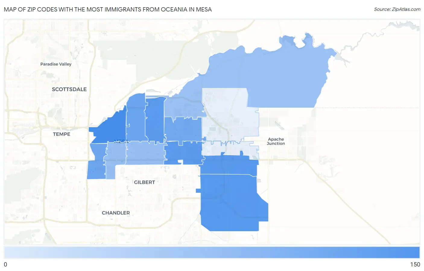 Zip Codes with the Most Immigrants from Oceania in Mesa Map