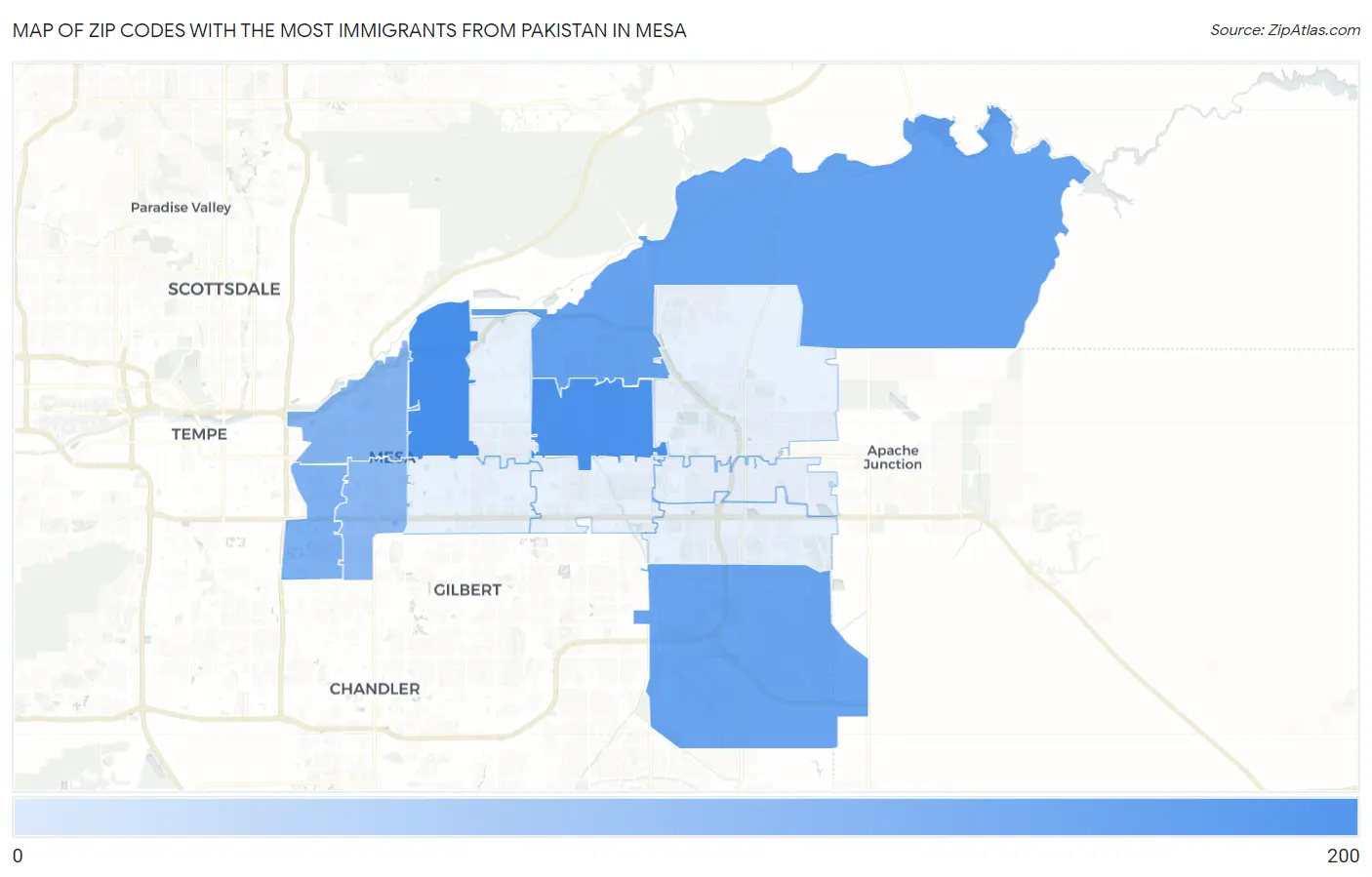Zip Codes with the Most Immigrants from Pakistan in Mesa Map