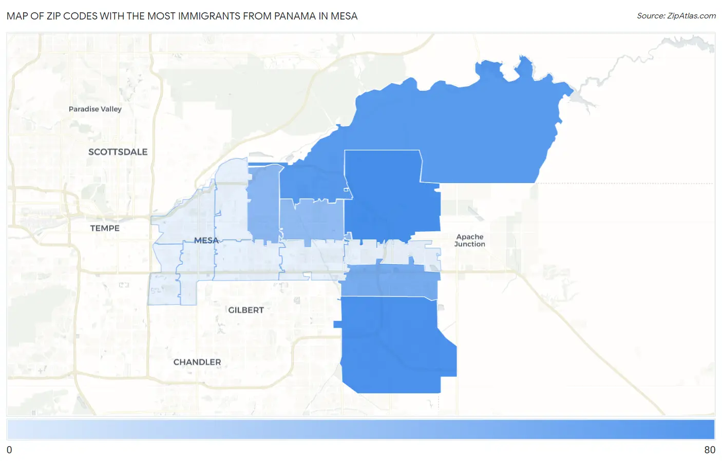 Zip Codes with the Most Immigrants from Panama in Mesa Map
