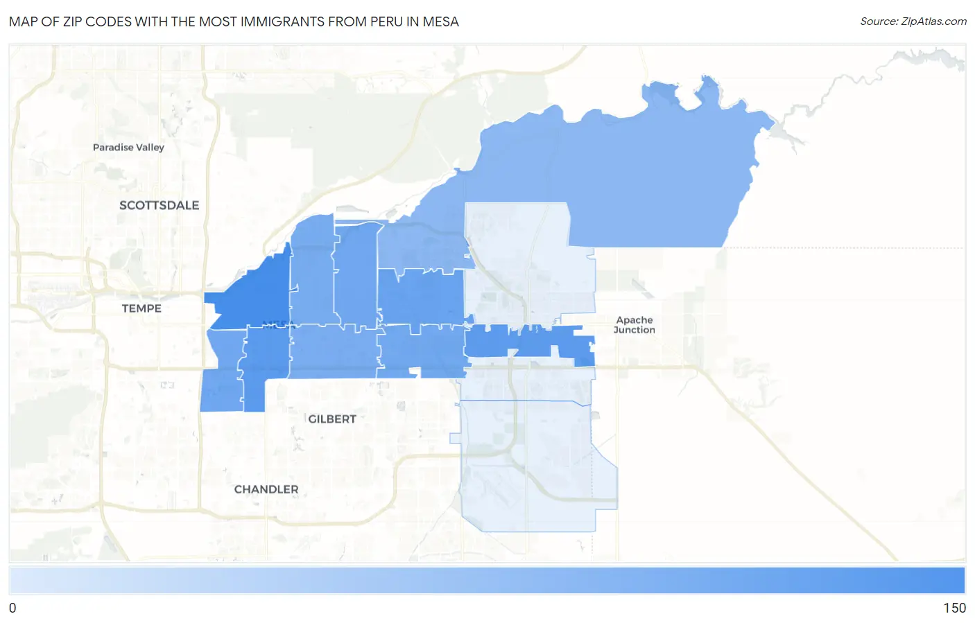 Zip Codes with the Most Immigrants from Peru in Mesa Map