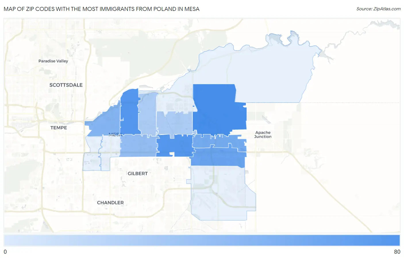 Zip Codes with the Most Immigrants from Poland in Mesa Map