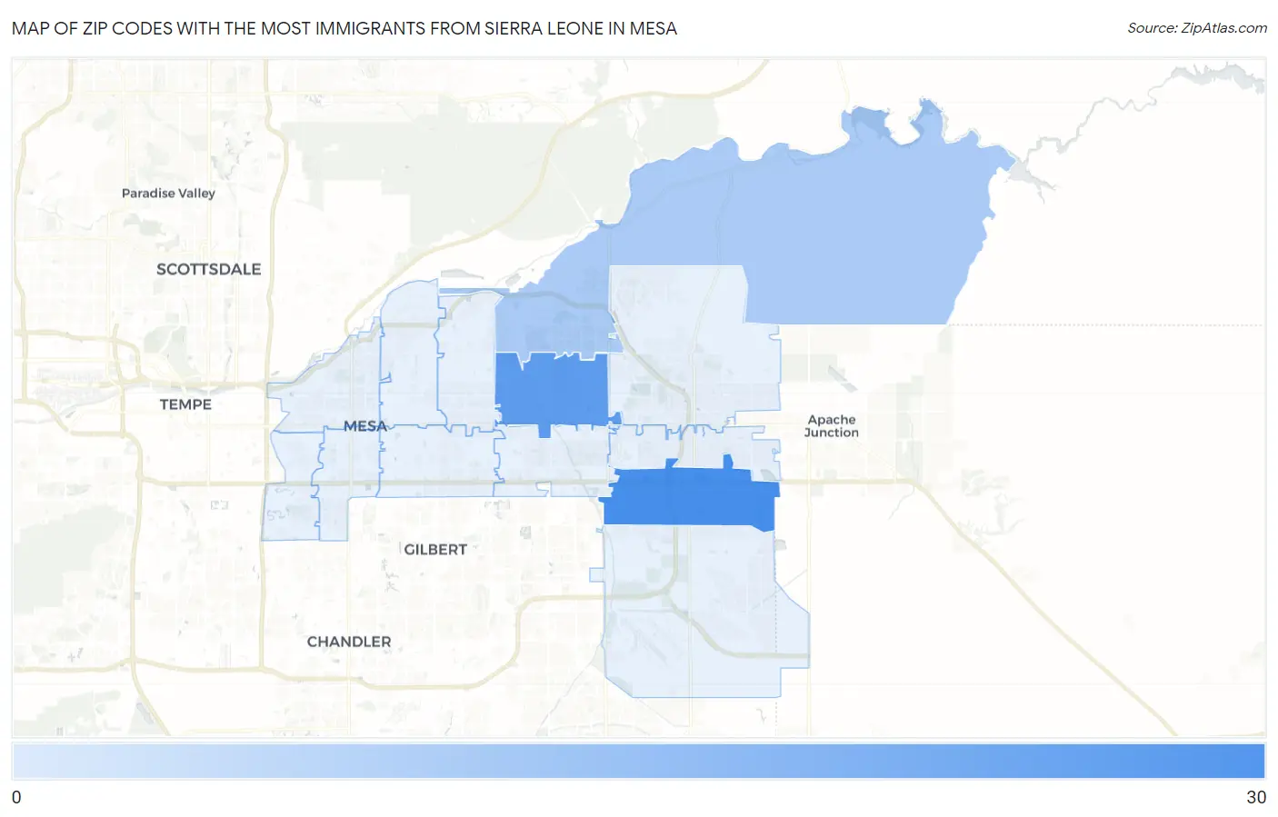 Zip Codes with the Most Immigrants from Sierra Leone in Mesa Map