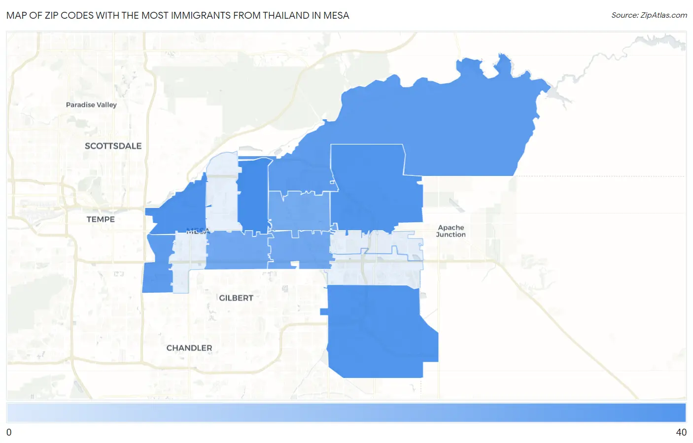 Zip Codes with the Most Immigrants from Thailand in Mesa Map