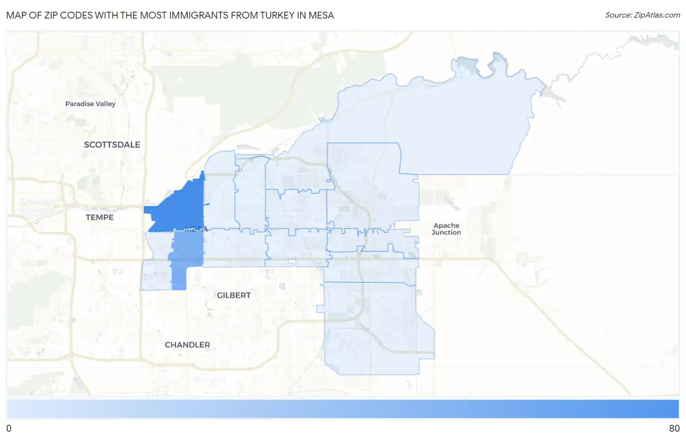 Zip Codes with the Most Immigrants from Turkey in Mesa Map
