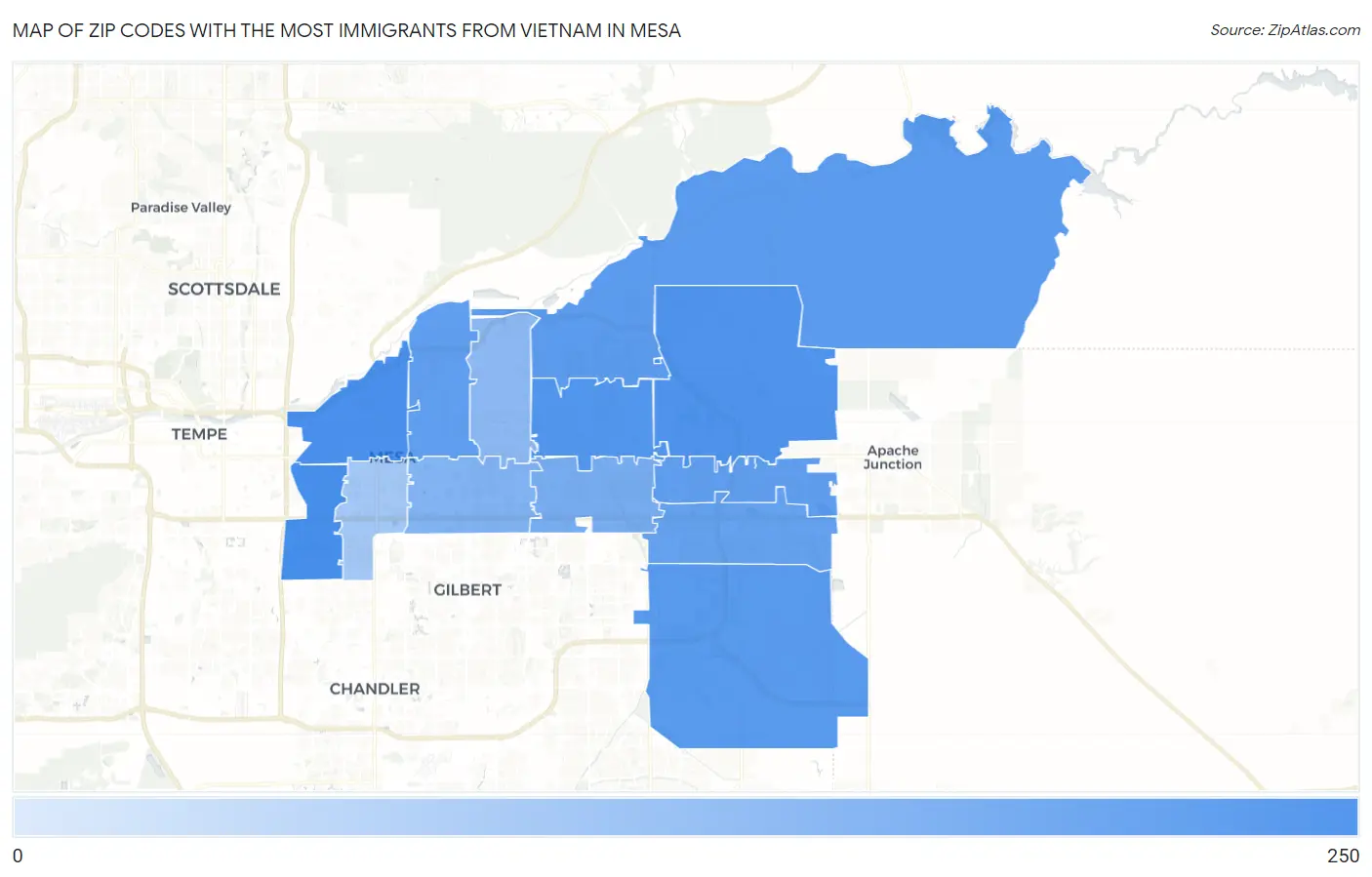 Zip Codes with the Most Immigrants from Vietnam in Mesa Map