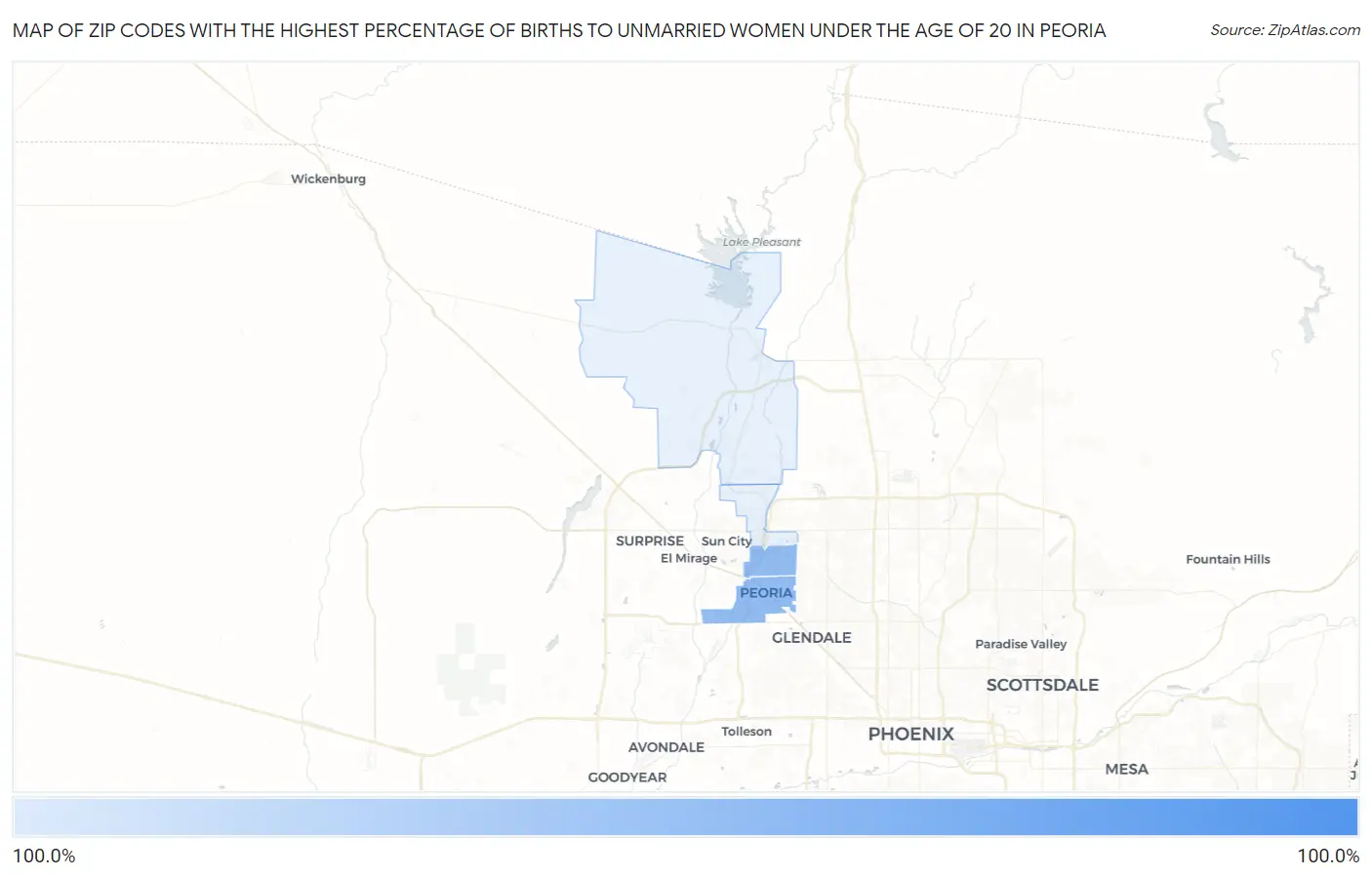 Zip Codes with the Highest Percentage of Births to Unmarried Women under the Age of 20 in Peoria Map