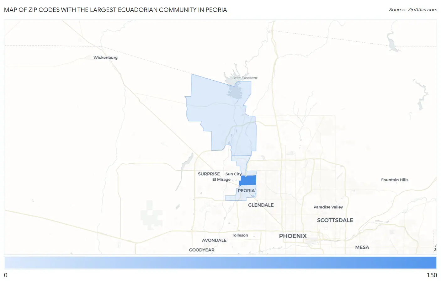 Zip Codes with the Largest Ecuadorian Community in Peoria Map