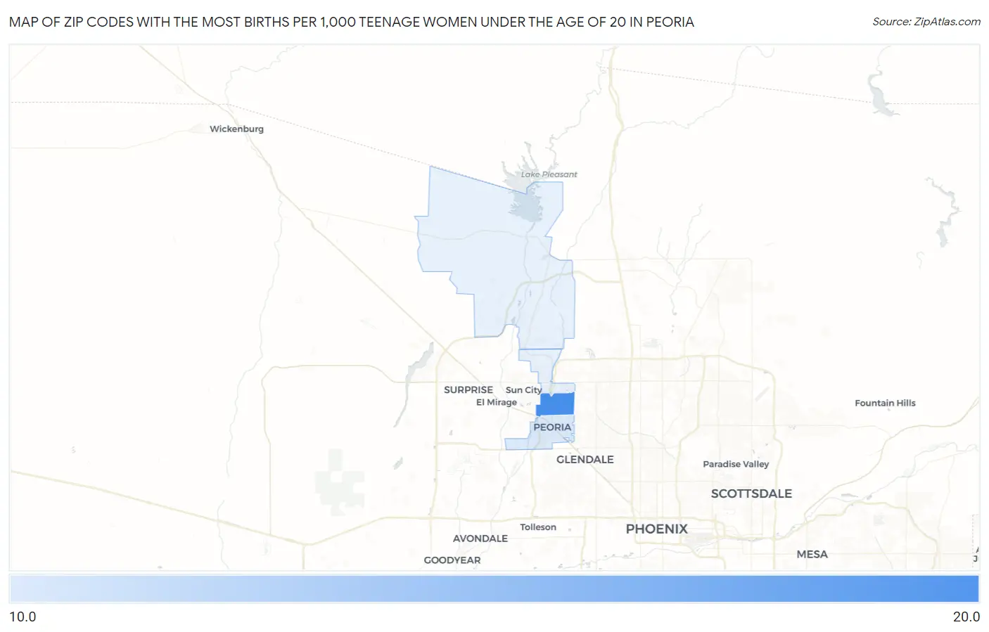 Zip Codes with the Most Births per 1,000 Teenage Women Under the Age of 20 in Peoria Map