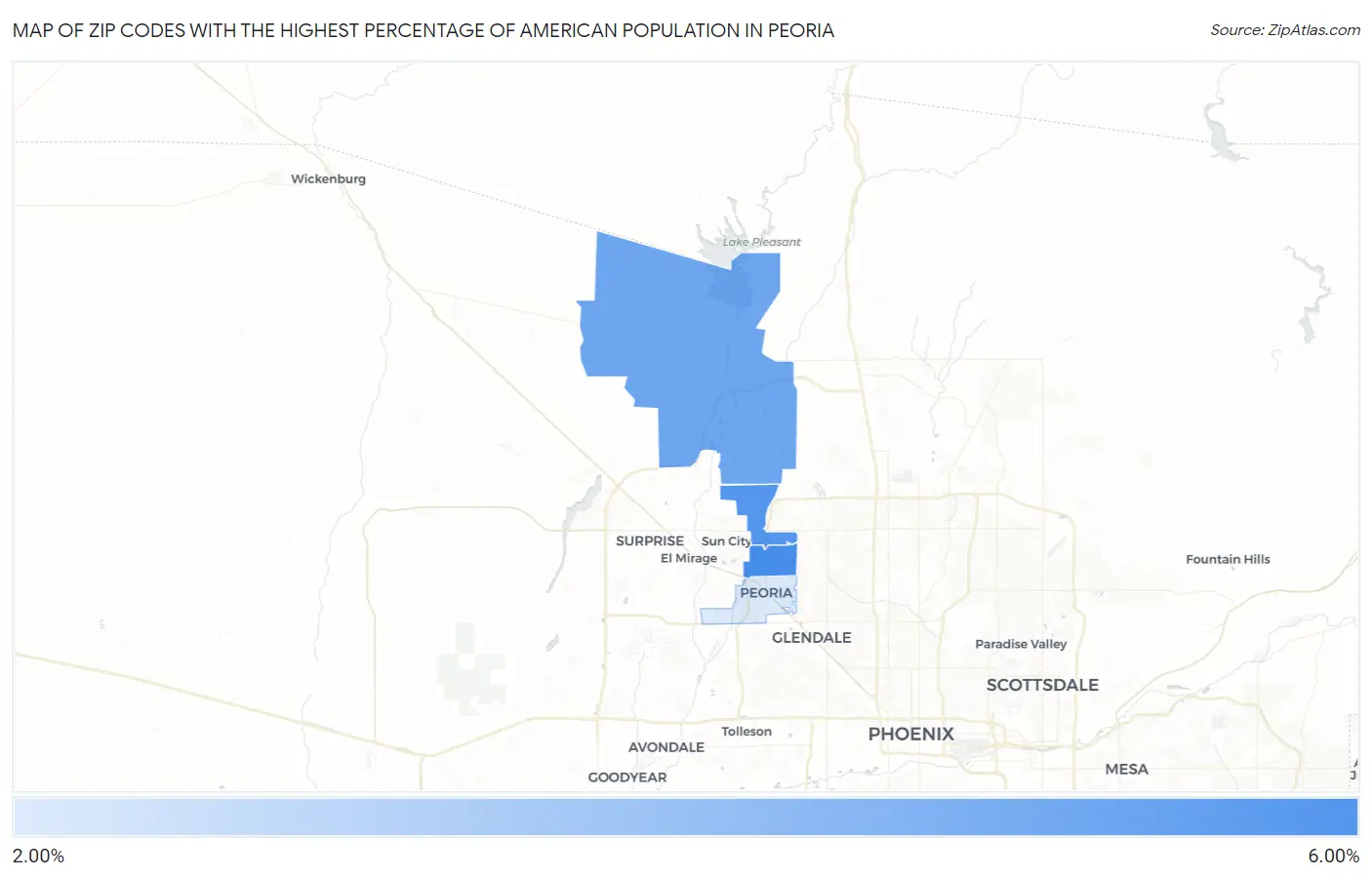 Zip Codes with the Highest Percentage of American Population in Peoria Map