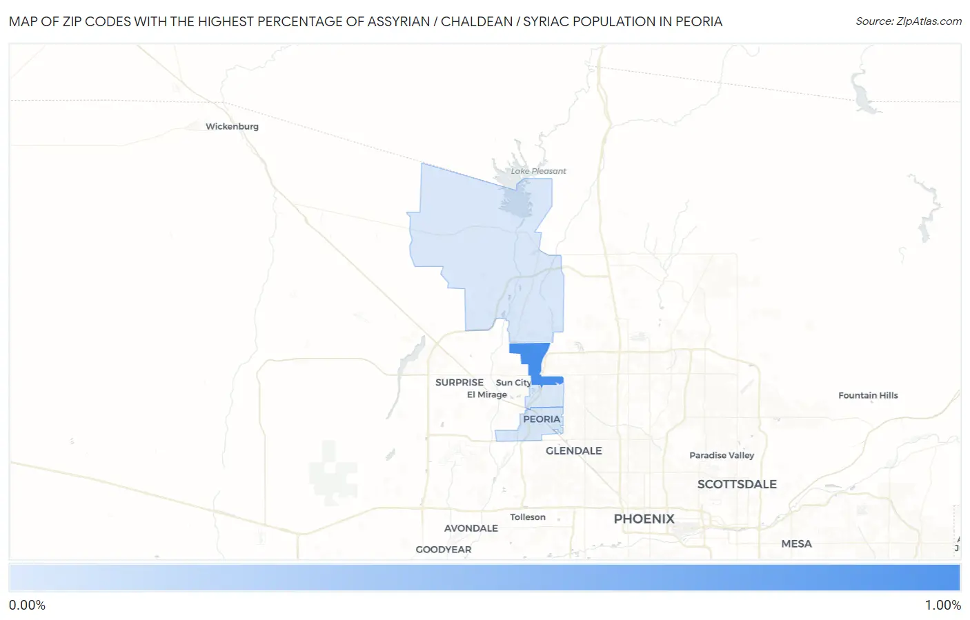 Zip Codes with the Highest Percentage of Assyrian / Chaldean / Syriac Population in Peoria Map