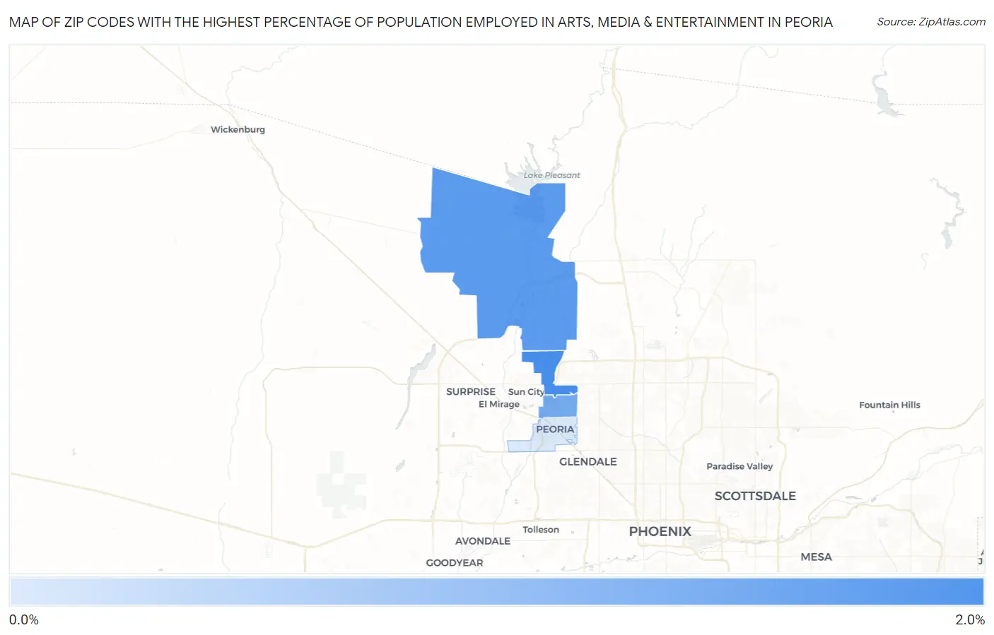Zip Codes with the Highest Percentage of Population Employed in Arts, Media & Entertainment in Peoria Map