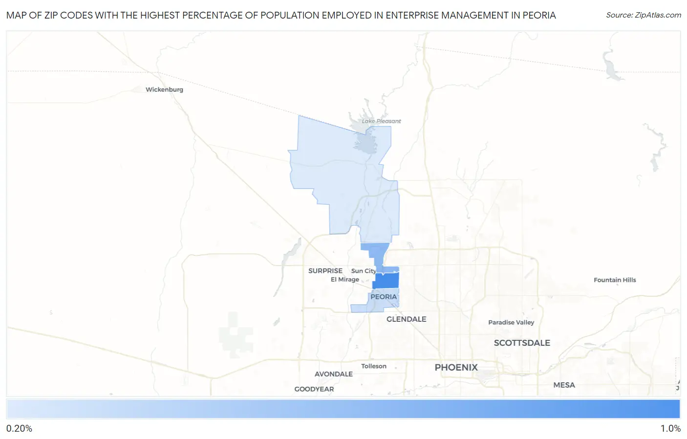 Zip Codes with the Highest Percentage of Population Employed in Enterprise Management in Peoria Map