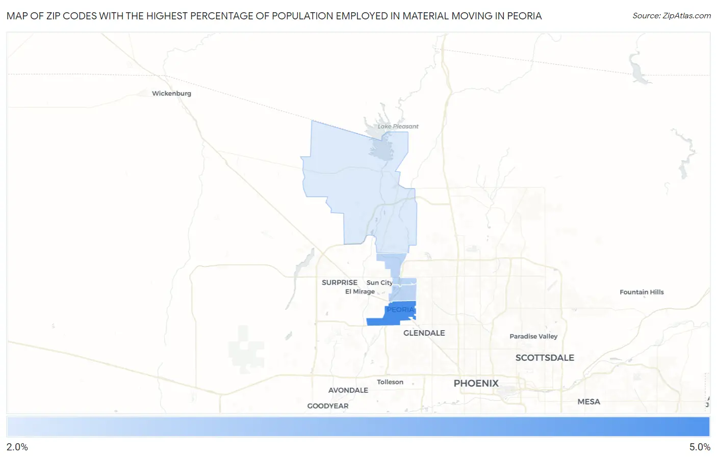 Zip Codes with the Highest Percentage of Population Employed in Material Moving in Peoria Map