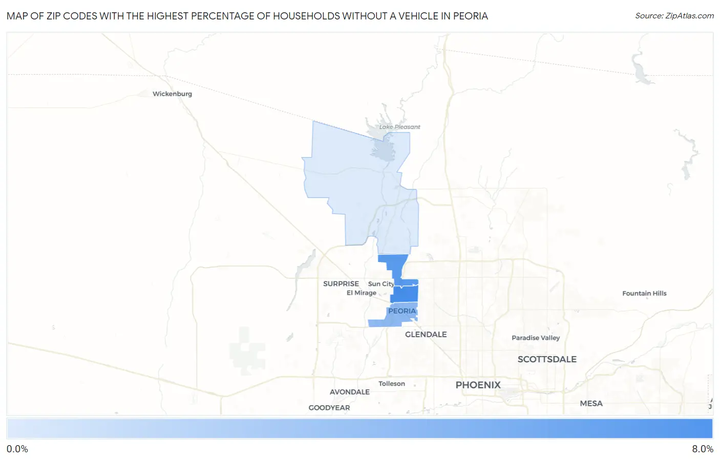 Zip Codes with the Highest Percentage of Households Without a Vehicle in Peoria Map