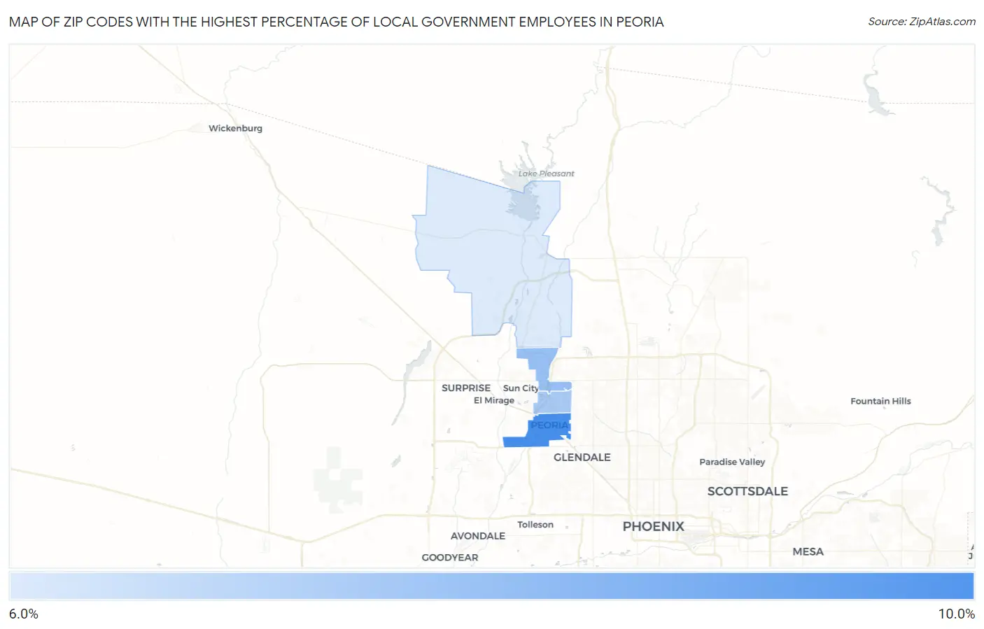 Zip Codes with the Highest Percentage of Local Government Employees in Peoria Map