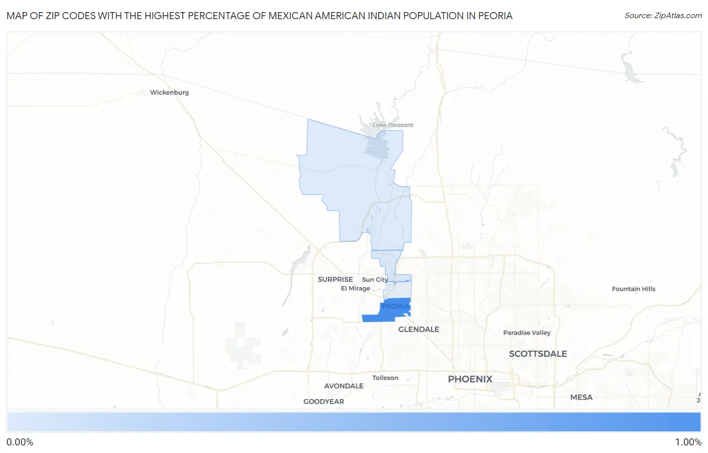 Zip Codes with the Highest Percentage of Mexican American Indian Population in Peoria Map