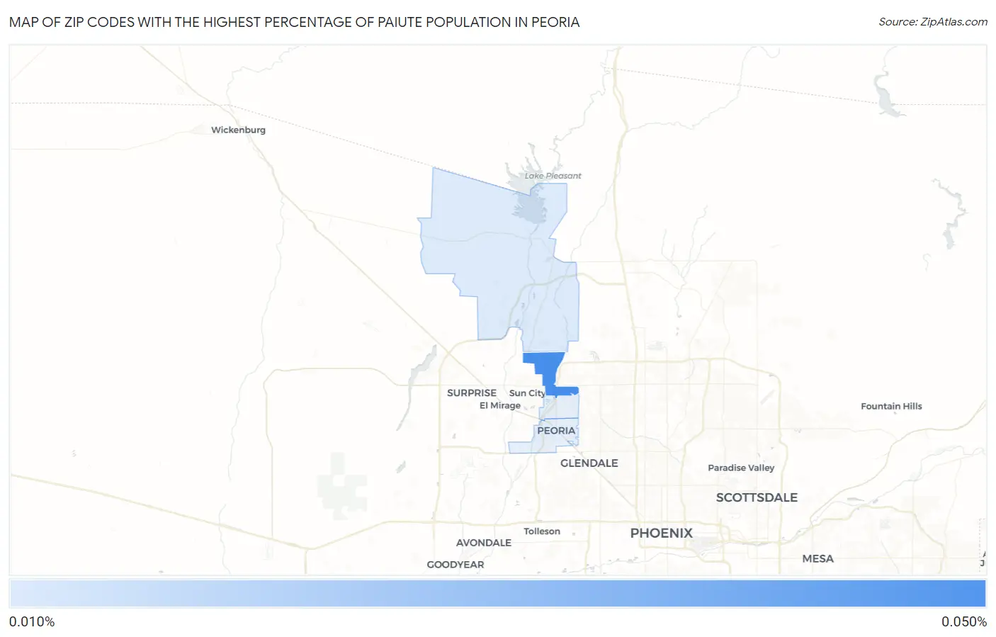 Zip Codes with the Highest Percentage of Paiute Population in Peoria Map