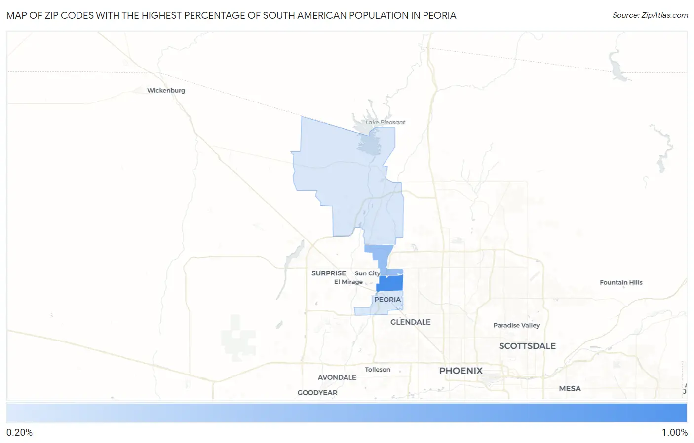 Zip Codes with the Highest Percentage of South American Population in Peoria Map