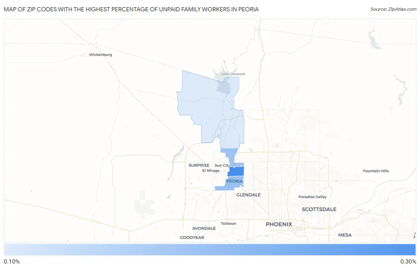 Zip Codes with the Highest Percentage of Unpaid Family Workers in Peoria Map