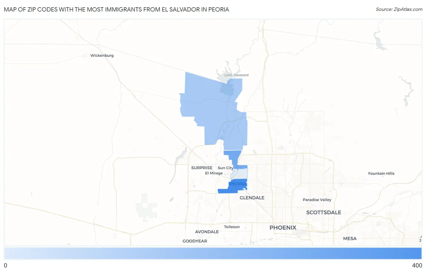 Zip Codes with the Most Immigrants from El Salvador in Peoria Map