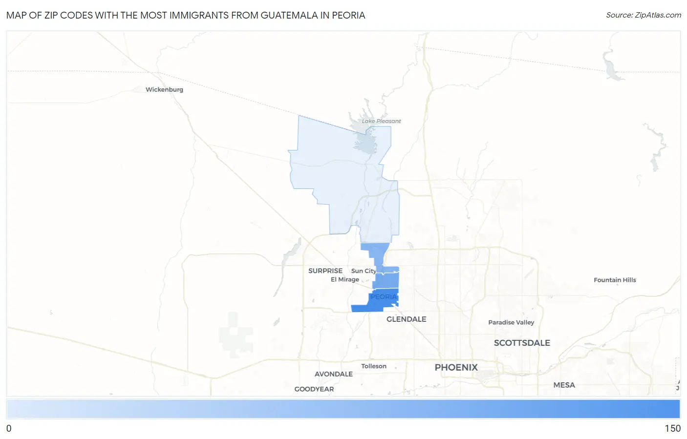 Zip Codes with the Most Immigrants from Guatemala in Peoria Map