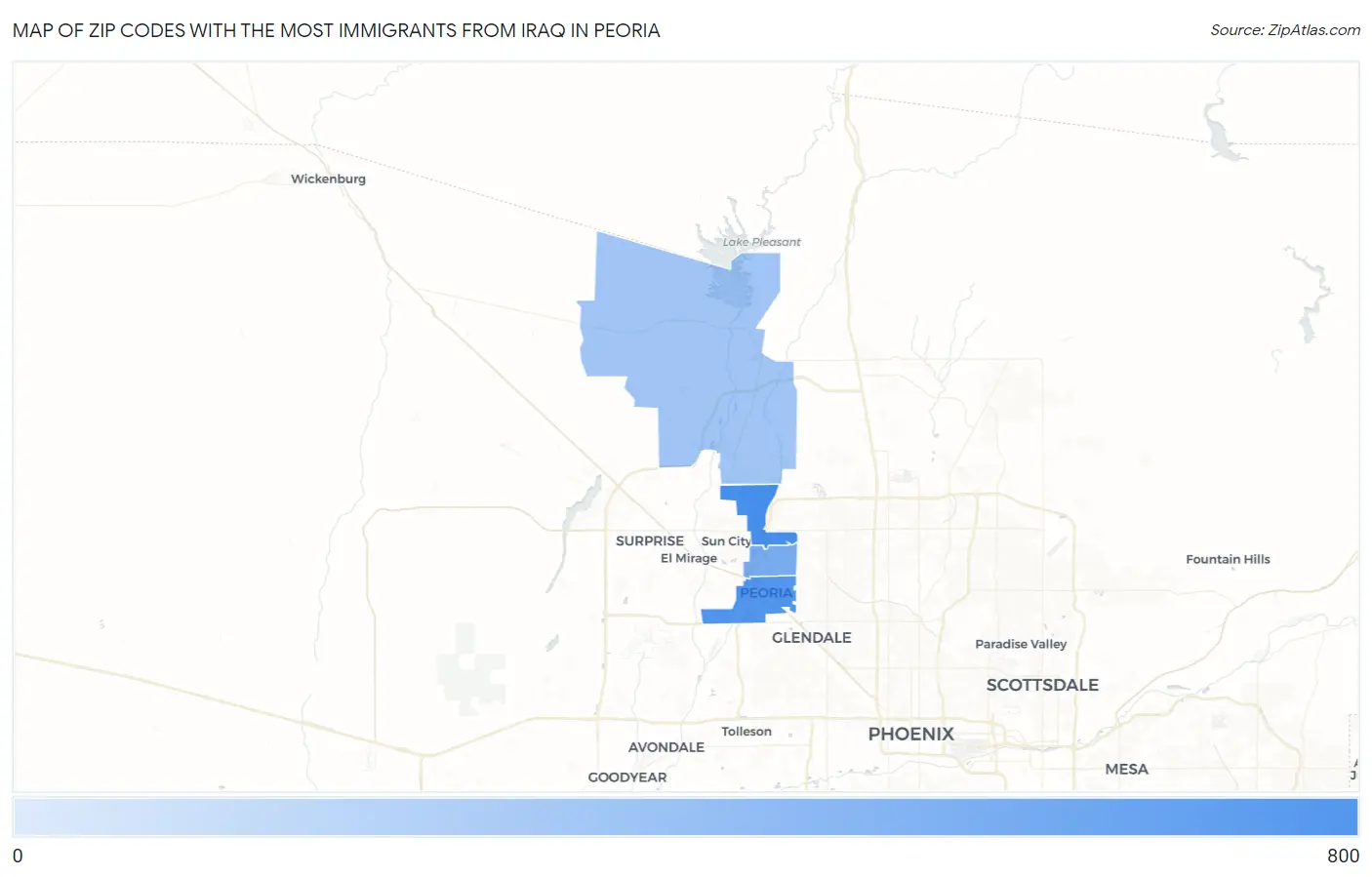 Zip Codes with the Most Immigrants from Iraq in Peoria Map