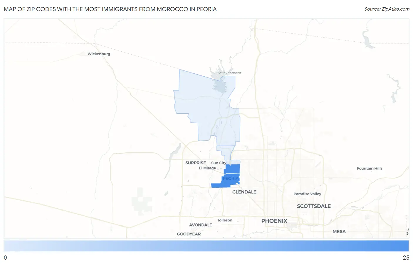 Zip Codes with the Most Immigrants from Morocco in Peoria Map