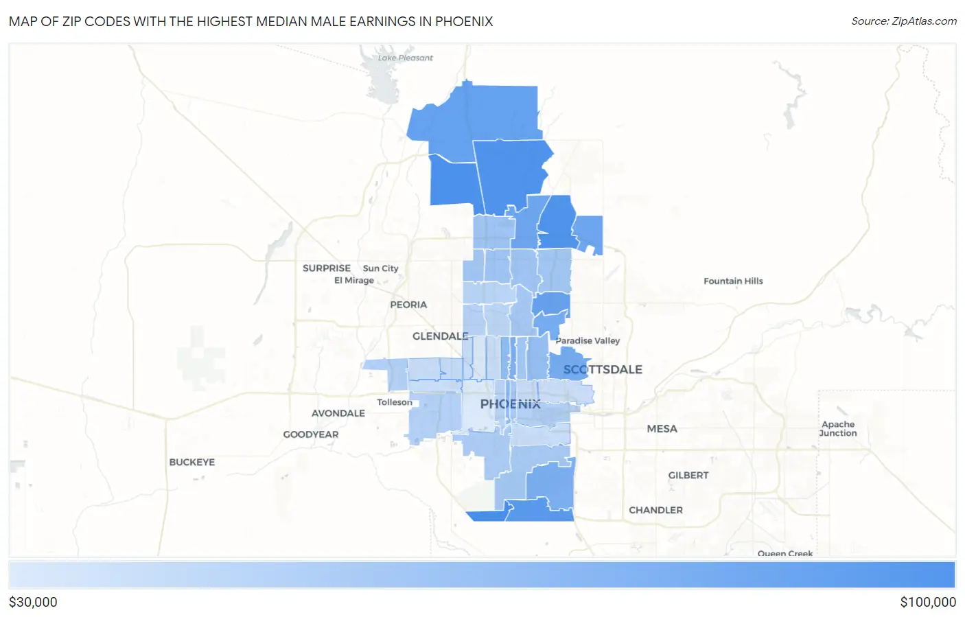Zip Codes with the Highest Median Male Earnings in Phoenix Map
