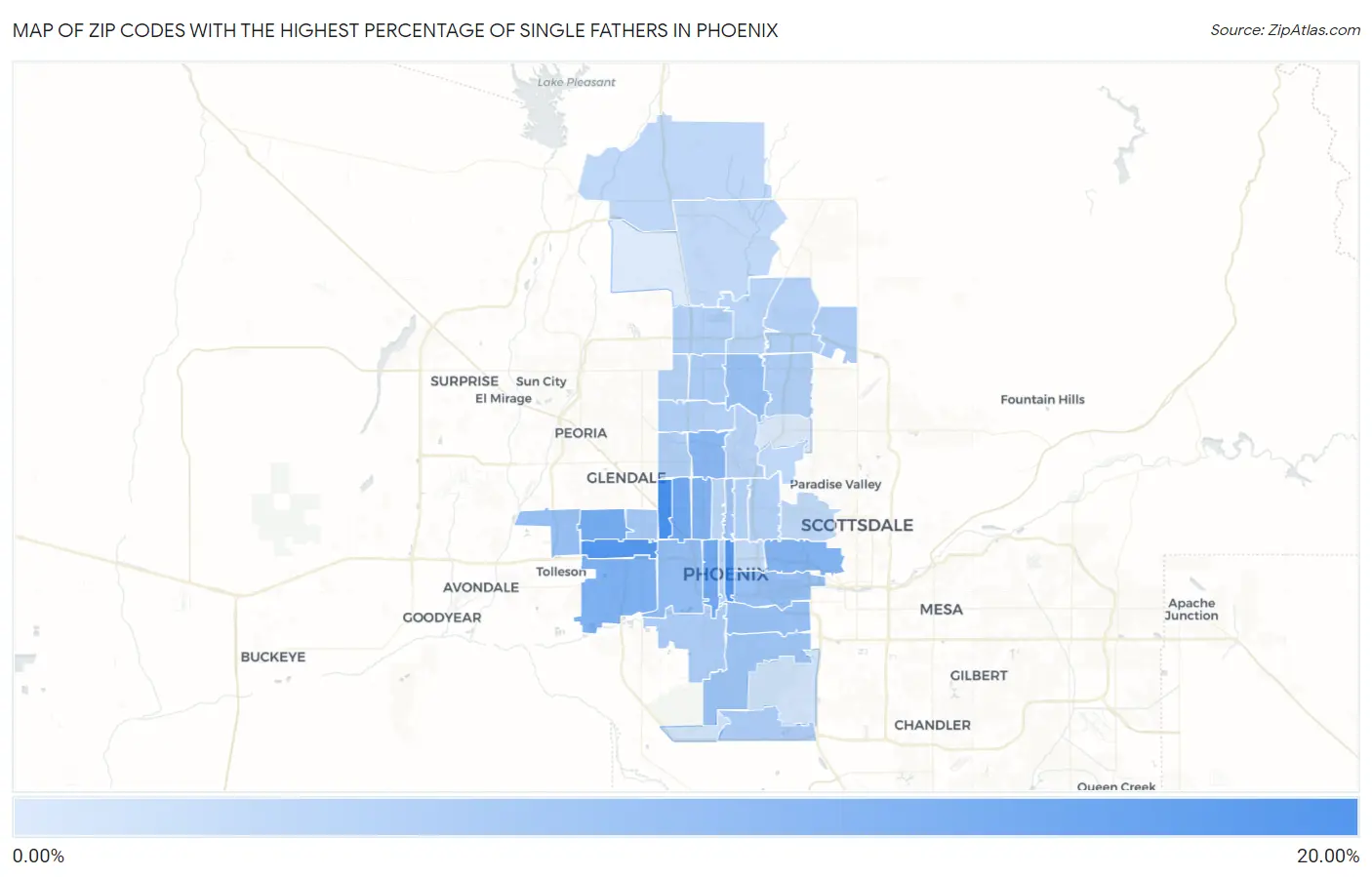 Zip Codes with the Highest Percentage of Single Fathers in Phoenix Map