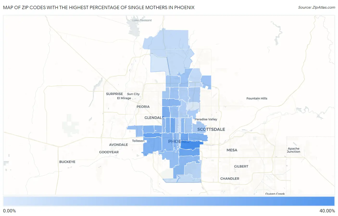 Zip Codes with the Highest Percentage of Single Mothers in Phoenix Map